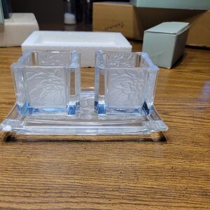 PartyLite Frosted Glass Candle Holders with Tray
